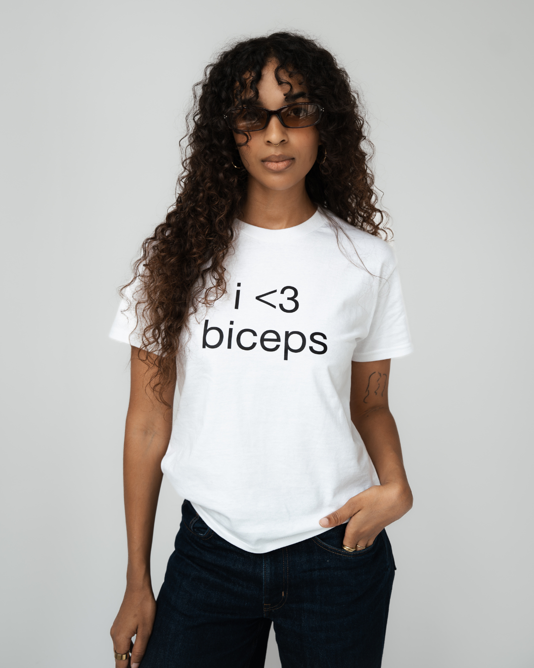 "i <3 biceps" white tee