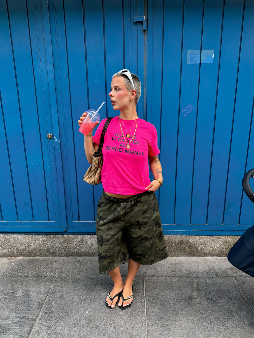 "ALL I DO IS PILATES AND SPEND MONEY" pink tee