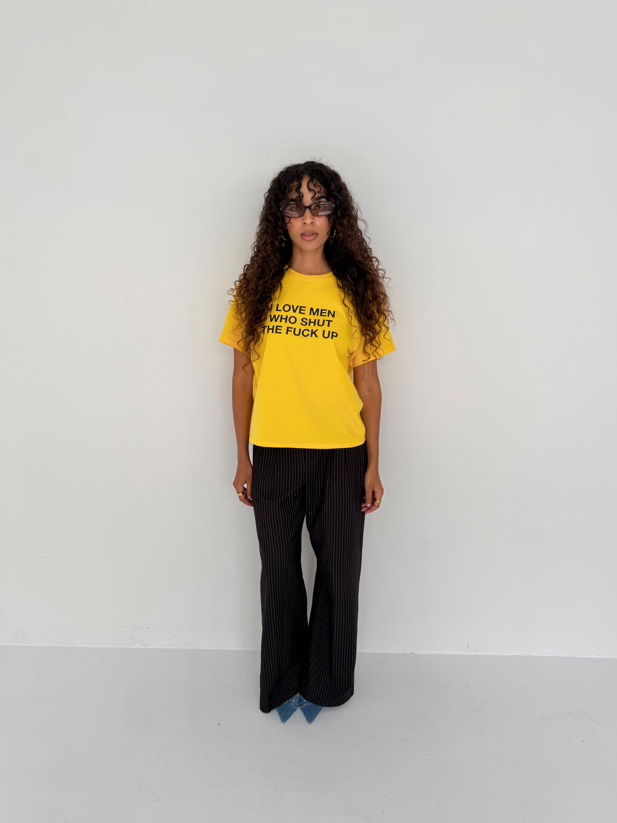 "I LOVE MEN WHO SHUT THE FUCK UP" yellow tee