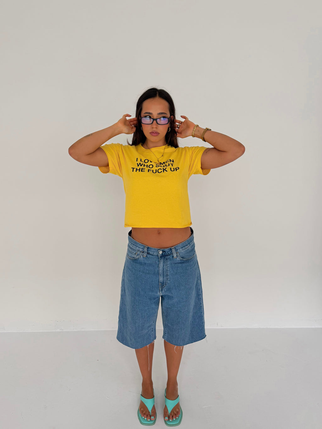 "I LOVE MEN WHO SHUT THE FUCK UP" yellow tee