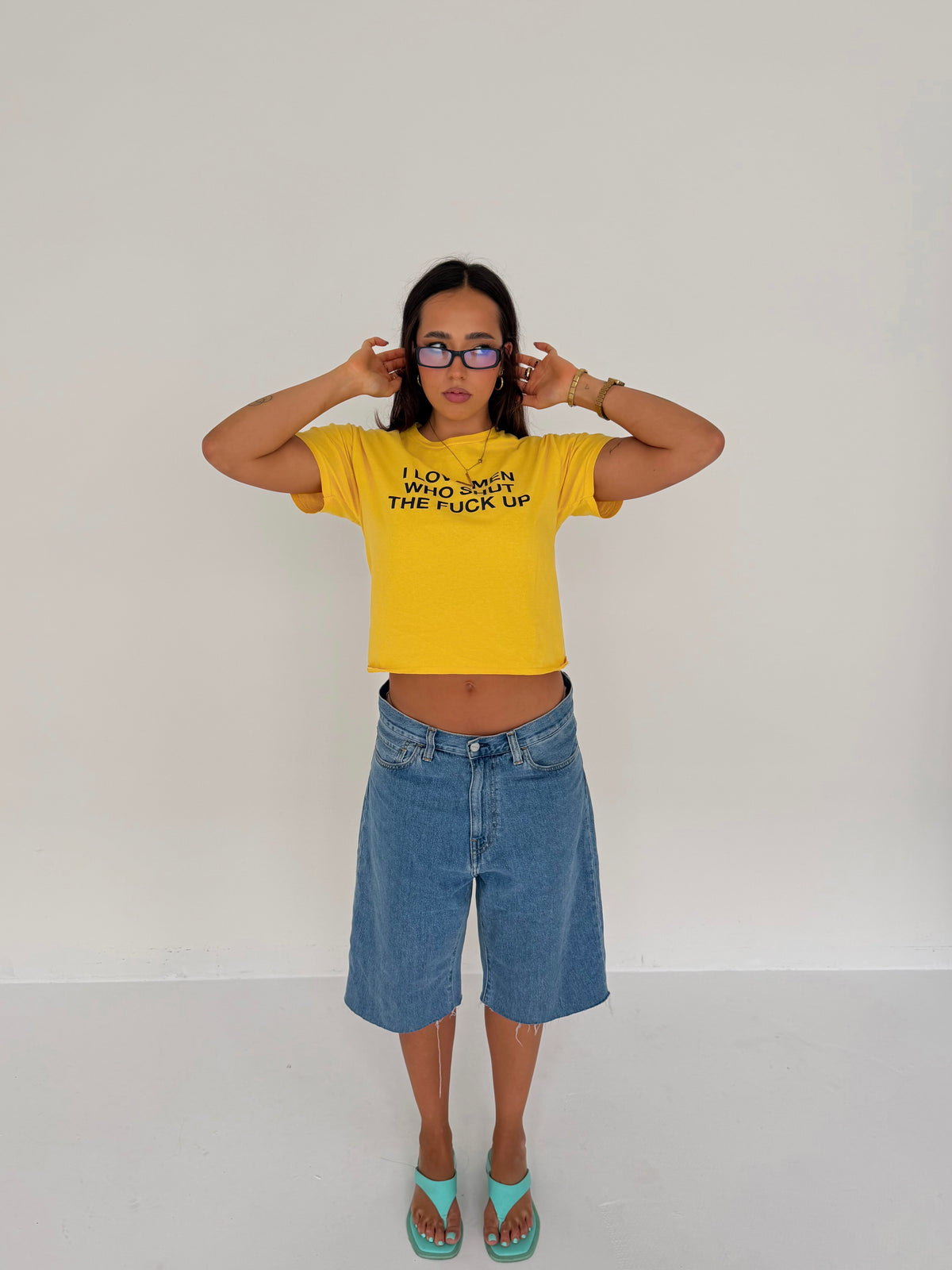 "I LOVE MEN WHO SHUT THE FUCK UP" yellow tee