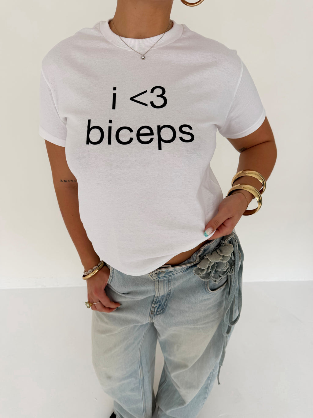 "i <3 biceps" white tee