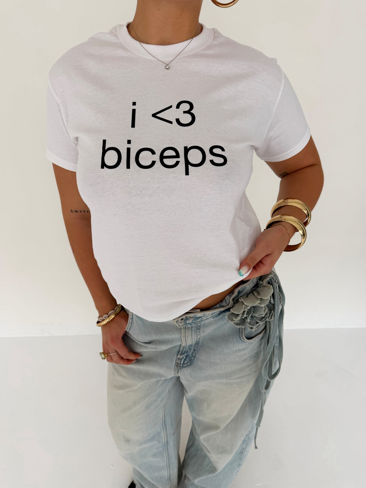 "i <3 biceps" white tee